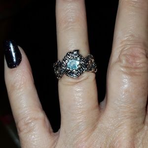 Ornate Aquamarine and  silverplate Ring NWOT